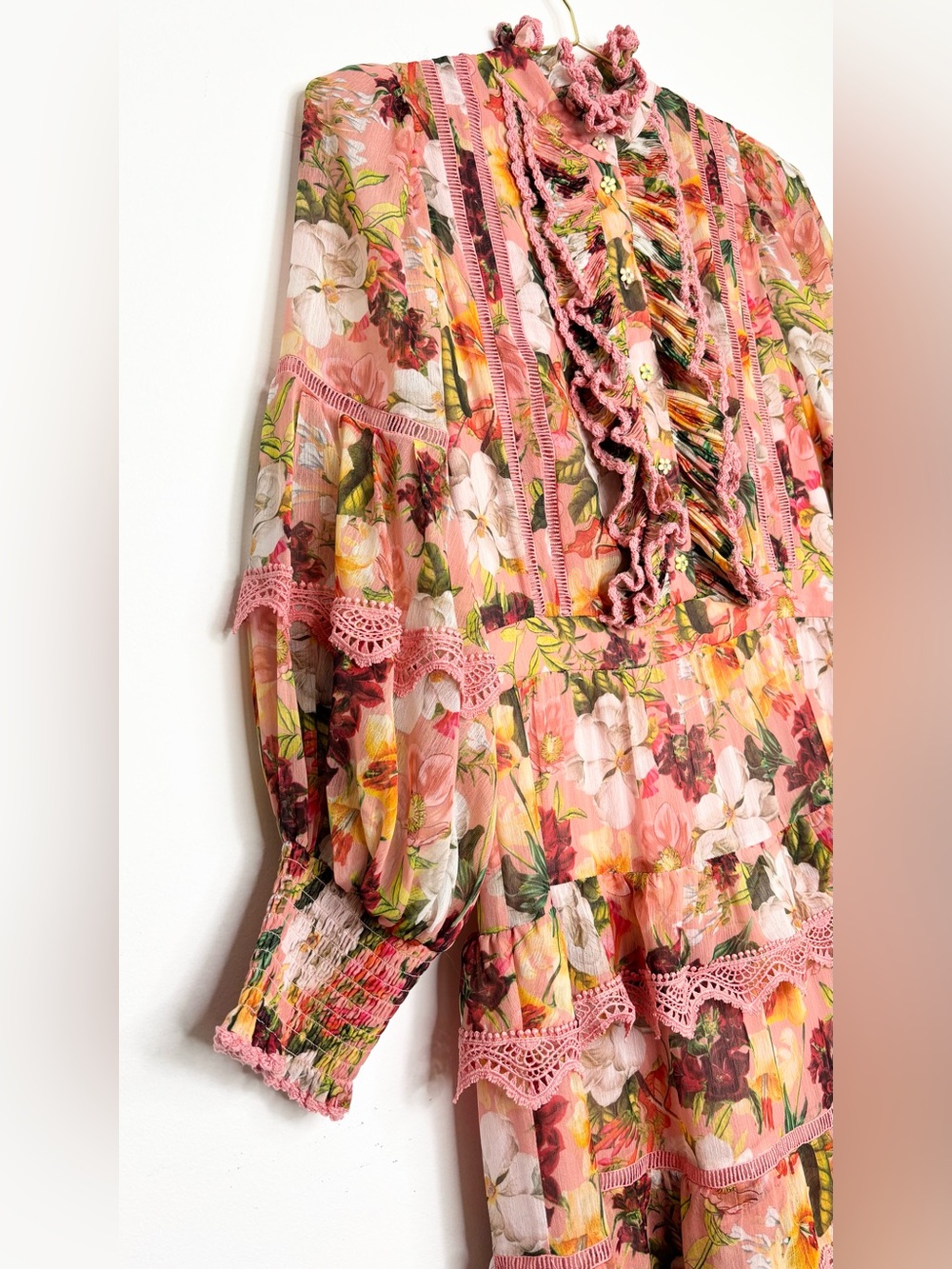 Alice + Olivia Brooke High Neck Maxi Dress Juniper Floral Rose Button Front 6 - Picture 10 of 16